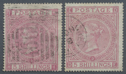 O Großbritannien: 1867/1874, 5s. Pale Rose, Wm. Maltese Cross, Two Copies Plate 1 And 2, Well Perforated, Neatly - Other & Unclassified