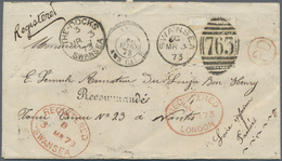 Br Großbritannien: 1873. Roughly Opened Registered Envelope (back Small Part Missing) Addressed To France Bearing - Other & Unclassified