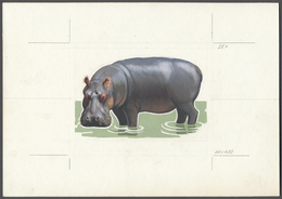 Thematik: Tiere-Zootiere / Animals-zoo Animals: 1982, Burundi, Handgemalter Entwurf Für Die 25 Fr.-Marke 'FLUSSPFERD' Au - Other & Unclassified