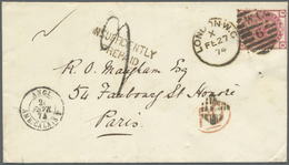Br Großbritannien: 1874. Envelope Addressed To France Bearing SG 144, 3d Deep Rose Tied By London Duplex Underpai - Other & Unclassified