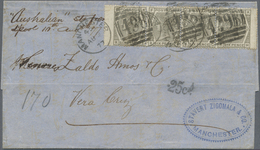 Br Großbritannien: 1873, A Stripe Of FOUR Of QV 6 D Deep-grey Plate 15 On Folded Entire Letter From "MANCHESTER A - Autres & Non Classés