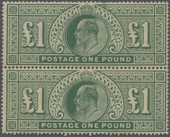 **/* Großbritannien: 1902/1913, KEVII £1 Green, Vertical Pair, Mint With Toned (tropical) O.g., Lower Stamp U/m, To - Autres & Non Classés