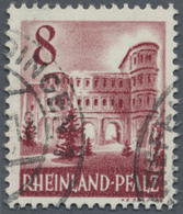 O Französische Zone - Rheinland Pfalz: 1949, Freimarke 8 Pf. Karminbraun Mit 2 Teilstempeln 'Krefeld-U - Altri & Non Classificati