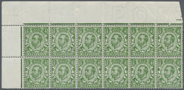 ** Großbritannien: 1912, ½d. Green, Wm. Crown, Marginal Block Of Twelve From The Upper Left Corner Of The Sheet ( - Other & Unclassified