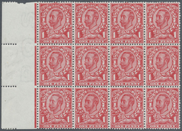 ** Großbritannien: 1912, 1d. Scarlet, Left Marginal Block Of Twelve, Bright Colour, Normally Perforated, Centre R - Other & Unclassified
