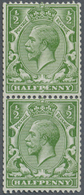 */** Großbritannien: 1912, ½d. Green, Vertical Coil Pair (typical Coil Perfs At Left), Top Stamp Showing Distinctiv - Other & Unclassified