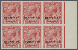 ** Großbritannien: 1912, 1d. Scarlet, Imperforate Marginal Block Of Six With "CANCELLED" Ovp., Unmounted Mint. SG - Autres & Non Classés