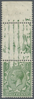 ** Großbritannien: 1913, ½d. Green, Top Marginal Vertical Pair, Showing Variety "top Stamp With Large Part And Lo - Autres & Non Classés