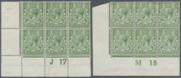 */** Großbritannien: 1917/1918, ½d. Green, Two Plate Blocks Of Six With Control "J 17" Resp. "M 18", Showing Variet - Autres & Non Classés