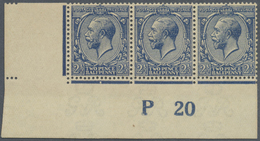 **/* Großbritannien: 1920, 2½d. ROYAL BLUE, Marginal Strip Of Three From The Lower Left Corner Of The Sheet With Co - Other & Unclassified