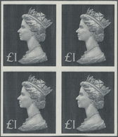 ** Großbritannien: 1972, 1 Pound Queen Elisabeth Black, Imperforated Block Of 4, Mnh - Autres & Non Classés