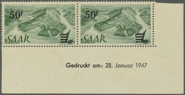 ** Saarland (1947/56): 1947, 1 Mark Urdruck, Eckrandpaar Mit Druckdatum "28 Januar 1947", Postfrisch Mi - Nuovi