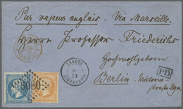 Br Ägypten: 1866, French P.O. Alexandria, 20c. Blue And 40c. Orange, 60c. Rate On Cover From Alexandria To Berlin/German - 1915-1921 British Protectorate