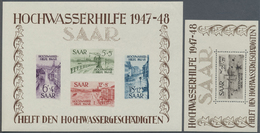 * Saarland (1947/56): 1948, Hochwasserhilfe Blockpaar Mit Kleinen Haftstellen, Block 1 Leichter Eckbug - Neufs