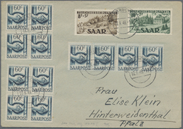 Br Saarland (1947/56): 1949, 10 F + 7 F Mit PLATTENFEHLER "Farbstrich Unten I.d. Mauer" Mischfrankatur - Nuovi