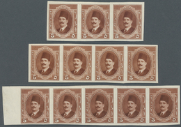 ** Ägypten: 1923 Kíng Fouad 5m. Red-brown, 12 Imperforated Proofs On Gummed Watermarked Paper As Horizontal Strips Of Th - 1915-1921 Protectorat Britannique
