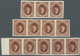 ** Ägypten: 1923 Kíng Fouad 5m. Red-brown, 12 Imperforated Proofs On Gummed Watermarked Paper As Horizontal Strips Of Th - 1915-1921 Protettorato Britannico