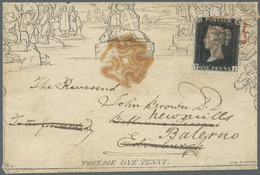 GA Großbritannien - Ganzsachen: 1840,  Mulready Letter Sheet  1 D Black, Cut And Folded To A Smaller Envelope Can - 1840 Buste Mulready