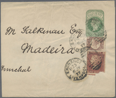 GA Großbritannien - Ganzsachen: 1877. Postal Stationery News-band Wrapper ½d Green Upgraded With SG 44, 1d Rose/r - 1840 Mulready Envelopes & Lettersheets