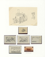 (*) Ägypten: 1933 Railway: UNIQUE Group Of Six Hand-drawn Essays (5m. Value) And A Watercolour Proof (20m. Value), Fine. - 1915-1921 British Protectorate