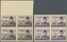 (*) Ägypten: 1937-46 King Farouk 100m. And 200m. Both As IMPERFORATED And ROYAL CANCELLED BACK Blocks Of Four, Fine Unus - 1915-1921 British Protectorate