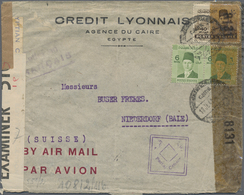 Br Ägypten: 1943. Air Mail Envelope Addressed To Switzerland Bearing Egypt 6m Apple/green (2) And 40m Brown Tied By Cair - 1915-1921 British Protectorate
