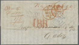 Br Irland: 1851. Stampless Envelope (tears) Written From Sligo Dated ‘22nd March 1851' Addressed To Cadiz Cancell - Storia Postale