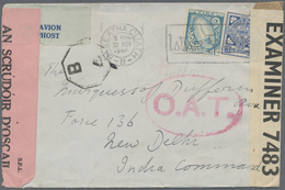 Br Irland: 1944. Air Mail Envelope Addressed To Lndia Bearing SG 116, 3d Blue And SG 112, 1s Turquoise Tied By Ga - Covers & Documents