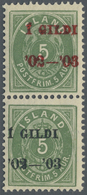 ** Island: 1902, Gildi Overprints, 5a. Green, Perf. 12¾, Vertical Pair, Top Stamp With RED Overprint, Lower Stamp - Altri & Non Classificati