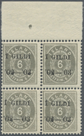 ** Island: 1902, Gildi Overprints, 6a. Grey, Perf. 12¾, BLACK Overprint, Top Marginal Block Of Four, Bright Colou - Other & Unclassified