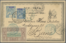 GA Äthiopien: 1902, 1 Guerche Ultramarine Overprinted At Top "Ethiopie" Postal Stationery Card With Additonally Ethiopia - Etiopia