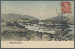 Island: 1907, Skjálfandafljót, Historische Kolorierte Ansichtskarten Mit Briefmarke Und Entwertung Auf Der Bil - Altri & Non Classificati