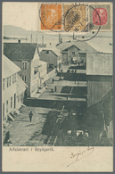 Island: 1907, Reykjavik, Zwei Historische Ansichtskarten Von 1907, Beide Mit Briefmarken Und Entwertungen Auf - Autres & Non Classés