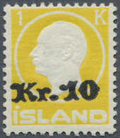 ** Island: 1924, Freimarke Mit Aufdruck 10 Kr. Auf 1 Kr. Gelb, Tadellos Postfrisch, Mi. 900,- €. - Other & Unclassified