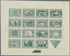 ** Island: 1930, Composite Die Proof Sheet In Dark Olive Green Of Design Plate Only Of The Complete Set Of 16 Val - Other & Unclassified