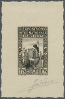 (*) Algerien: 1937, 1.75fr. World Exposition, Epreuve D'artiste In Silghtly Differing Colour, Sized 4,7:7,1 Cm, With Sig - Algérie (1962-...)