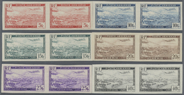 * Algerien: 1946, Airmail Issue 'Harbour Of Algier' Complete Set In IMPERFORATE Horizontal Pairs, Mint Lightly Hinged An - Algeria (1962-...)