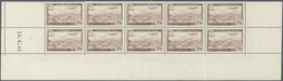 ** Algerien: 1946, 20fr. Airmails, Type I, Marginal Block Of 20 (folded) With Coins Date 24.4.46, Unmounted Mint. Maury  - Algeria (1962-...)