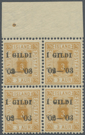 ** Island - Dienstmarken: 1902, Gildi Overprints, 3a. BROWNISH ORANGE (BRUNAKT ORANGE), Top Marginal Block Of Fou - Officials