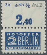 ** Bizone - Zwangszuschlagsmarken: 1948, 2 Pfg. Gezähnt L 11 3/4 Mit Wz. 1 W, Oberrandstück, Postfrisch - Altri & Non Classificati