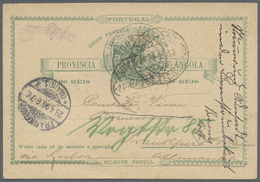 GA Angola: 1896, Stat. Postcard 30r. Green Written 'Cayo, 25/3/96' Commercially Used Via Lisbon To Frankfurt/Main With A - Angola