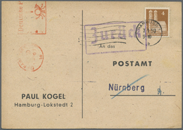 Br Bizone - Besonderheiten: 1950, 3 Anschriften-Prüfkarten Mit Je 4 Pf Bauten + 1 Pf Freistempler (Götz - Other & Unclassified