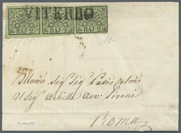 Br Italien - Altitalienische Staaten: Kirchenstaat: 1859, 2baj. Black On Green, Horiz. Strip Of Three (vertical F - Papal States