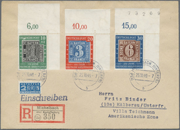 Br Bundesrepublik Deutschland: 1949. R-Brief Mit Kpl. Eckrand-Satz "100 Jahre Dt. Briefmarken". Dabei D - Altri & Non Classificati