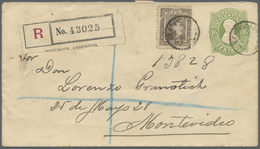 GA Argentinien - Ganzsachen: 1897. Registered Postal Stationery Envelope 16c Green Upgraded With Yvert 82, 10c Brown Tie - Entiers Postaux