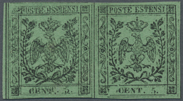 (*) Italien - Altitalienische Staaten: Modena: 1852, 5c. Black On Green, Horiz. Pair, Left Stamp Showing Variety " - Modena
