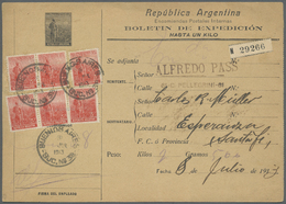 GA Argentinien - Ganzsachen: 1913, Stationery Parcel-card 50 C Uprated 6x 5 C Sent From "BUENOS AIRES 9 JUN 1913" To Esp - Entiers Postaux