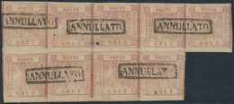 O Italien - Altitalienische Staaten: Neapel: 1858, 1 Gra. Lilac Rose First Plate Block Of Nine Clear Cancelled B - Napoli