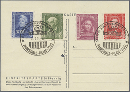 Bundesrepublik Deutschland: 1949, 8+2 Pf Bis 30+15 Pf Wohlfahrt, Satzbrief Auf Eintrittskarte Für De - Altri & Non Classificati