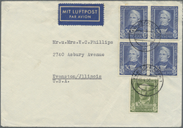 Br/ Bundesrepublik Deutschland: 1950, 30 Pfg Helfer 1949 Im Viererblock Mit Zusatzfrankatur Auf Luftpost - Autres & Non Classés